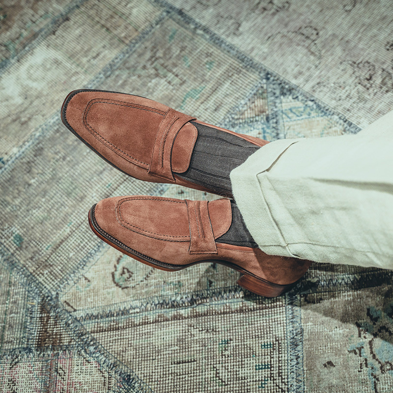 英国Gaziano&Girling固特异皮鞋牛反绒手工loafer乐福鞋St.Tropez