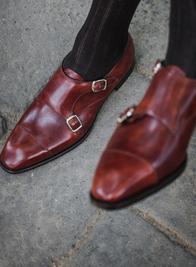 Badia手缝沿条工艺皮鞋 手工Monk孟克商务正装鞋新郎伴郎结婚鞋男