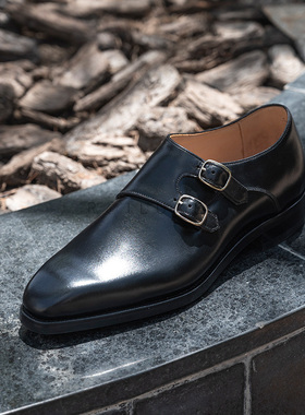 雅生AXEN固特异工艺皮鞋德国Weinheimer黑色Box Calf男士双孟克鞋