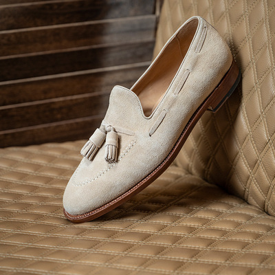 雅生AXEN休闲牛皮流苏乐福皮鞋男