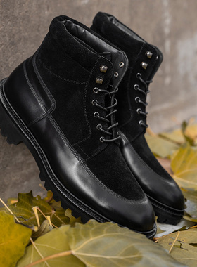 雅生AXEN固特异工艺牛皮马丁靴Vibram橡胶大底秋冬高帮英伦皮靴男