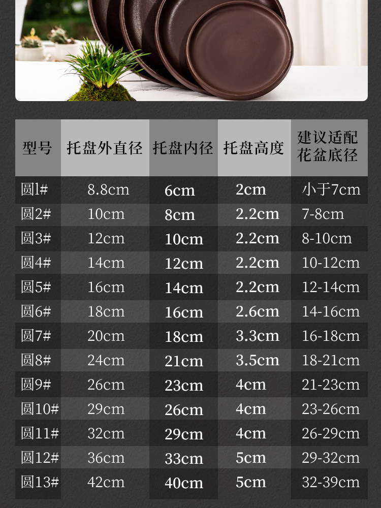 사각형 두꺼운 갈색 세라믹 보라색 모래 기본 트레이 꽃 냄비 라운드 패드 가정용 세라믹 물 트레이 시멘트 모방