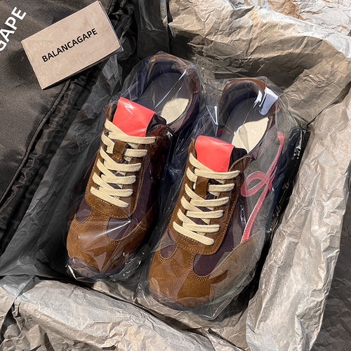 周也同款琥珀粒子2026春季新款赛车德训鞋女增高休闲厚底老爹鞋潮