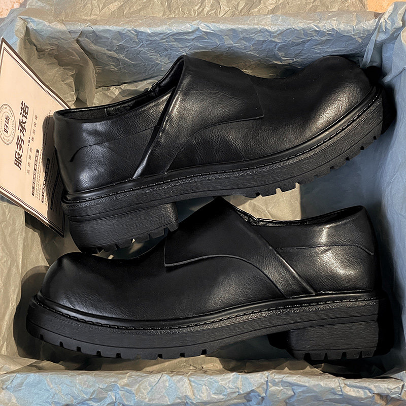 水洗马皮圆头乐福德比鞋增高厚底搭扣拼接黑皮鞋通勤高级感男女鞋,流行男鞋,休闲皮鞋,淘宝优惠券,粉丝福利购,淘宝优惠卷