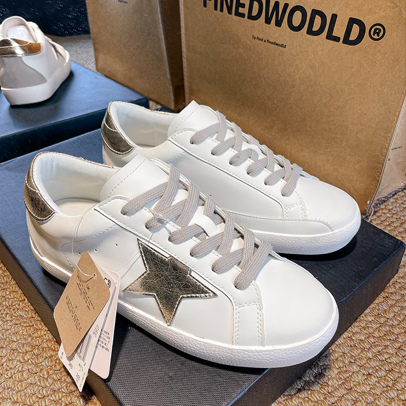 韩国金色星星鞋板鞋女款2026新款夏季真皮小白鞋百搭运动休闲女鞋
