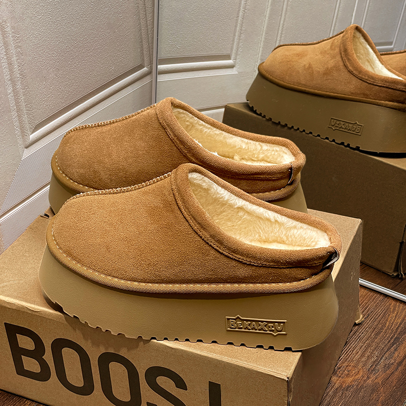 厚底毛毛勃肯鞋女加绒女鞋保暖雪地靴2025新款秋冬一脚蹬增高棉鞋