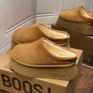 秋冬一脚蹬增高棉鞋 保暖雪地靴2025新款 女加绒女鞋 厚底毛毛勃肯鞋