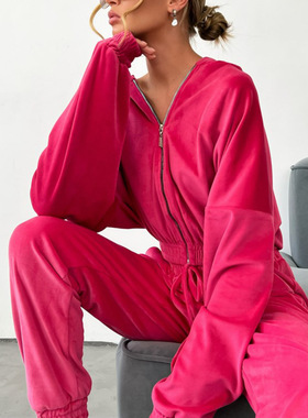 欧美时尚上衣长裤休闲运动服套装女 Hoodie Pants Tracksuit Set