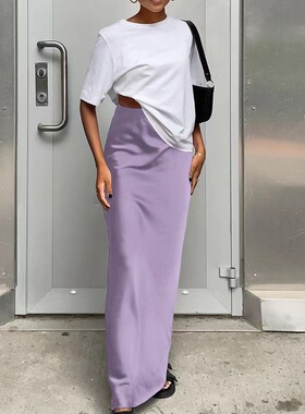 欧美垂感夏日简约通勤纯色半身裙缎面丝滑知性温柔ins风清秀飘逸