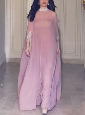 欧美气质性感披风珠片宴会晚礼服两件套Sexy Party Evening Dress