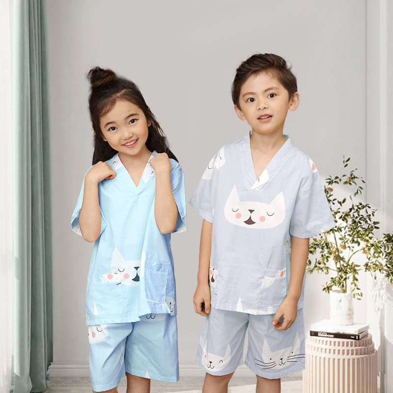 儿童睡衣居家服汗蒸服纯棉浴服男童女孩宝宝日式温泉桑拿男孩