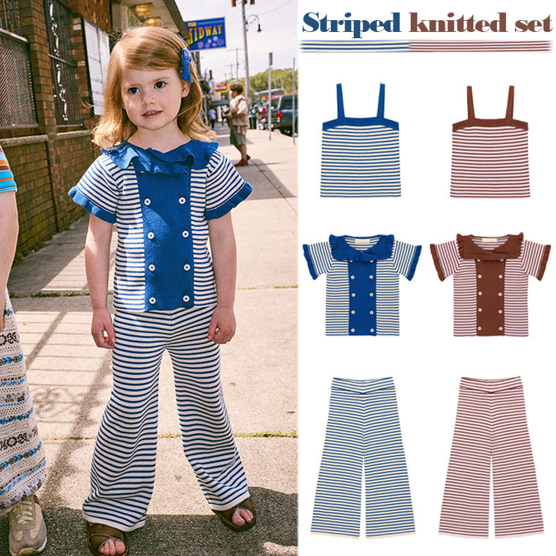 2026年女童女宝宝休闲条纹吊带针织衫长裤套装