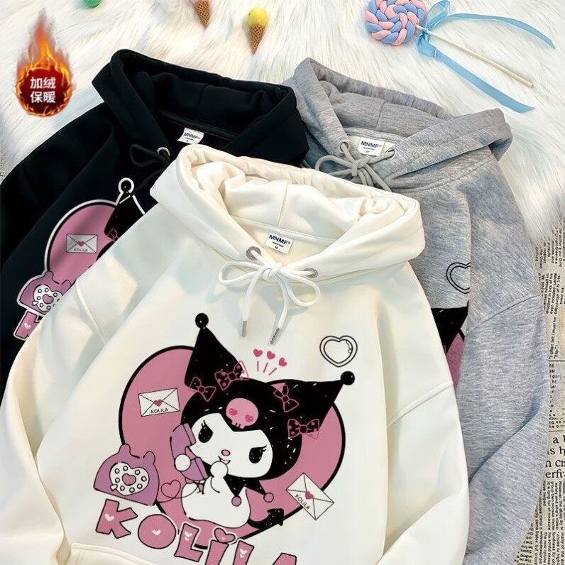 库洛米衣服女童夏三丽鸥联名卫衣儿童上衣白色学生外套春秋冬加绒