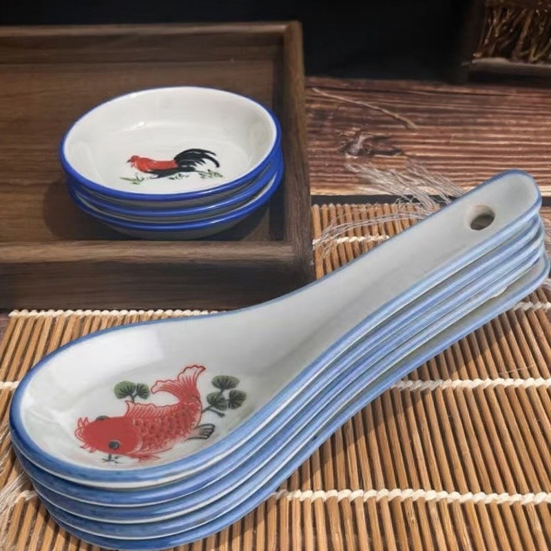 红鲤鱼青花勺子瓷勺家用陶瓷汤勺喝汤商用酒店餐厅小调羹饭店批发