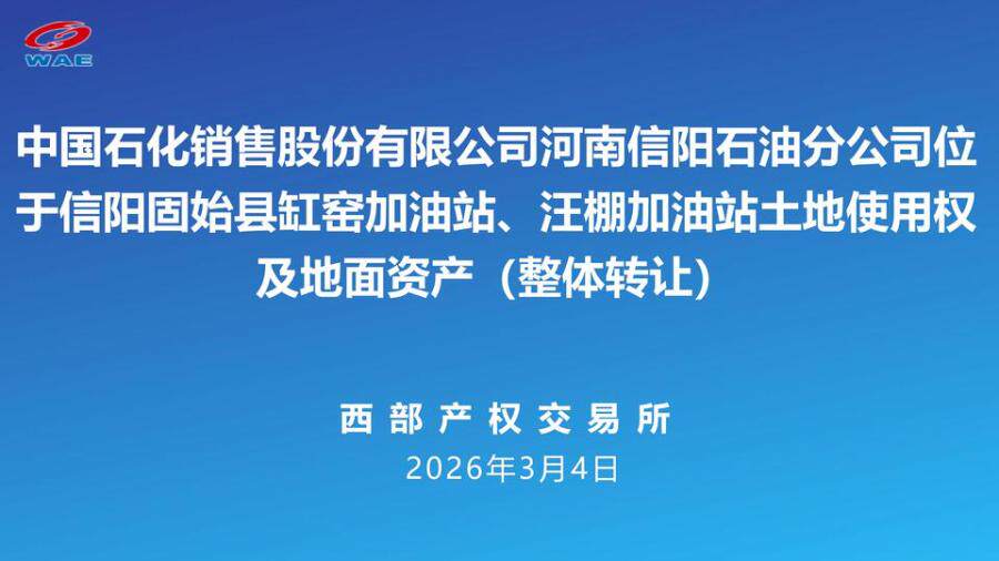 4月8日信阳市石油公司缸窑加油站、汪棚加油站土地使用权及机械设备等地面资产网络拍卖公告