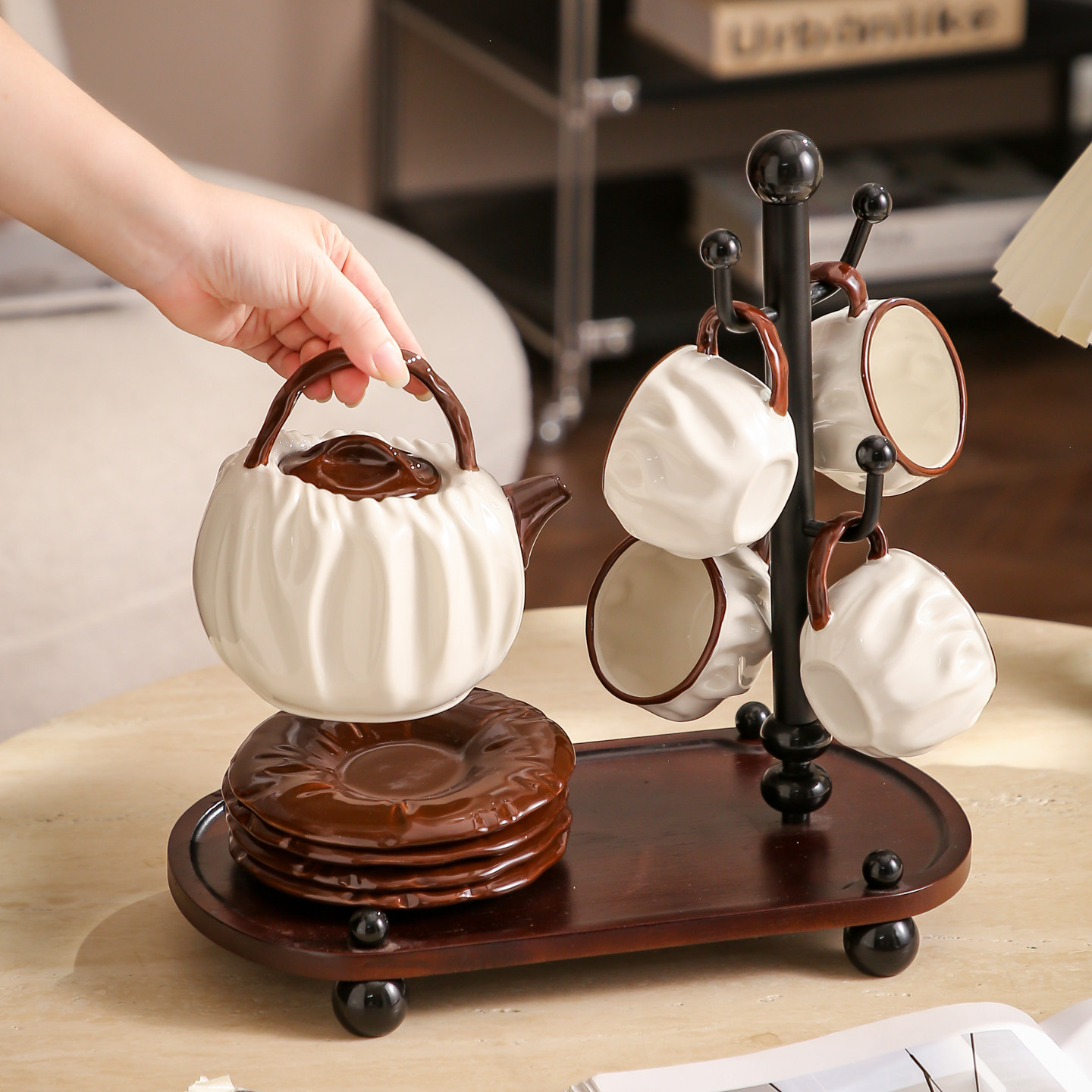 中式陶瓷水杯套装家用待客茶壶茶杯高级感乔迁送闺蜜新婚杯具带架,餐饮具,水具套装,淘宝优惠券,粉丝福利购,淘宝优惠卷