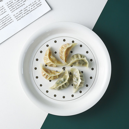 沥水饺子盘陶瓷10寸菜盘