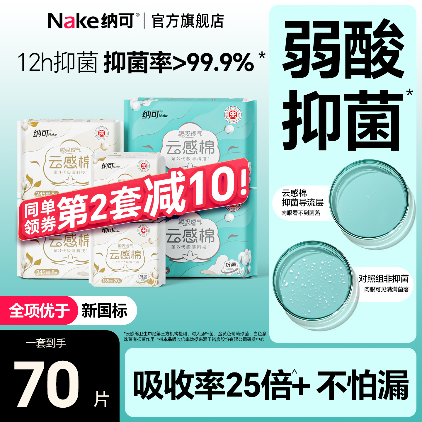 纳可日夜组合透气超薄卫生巾70片