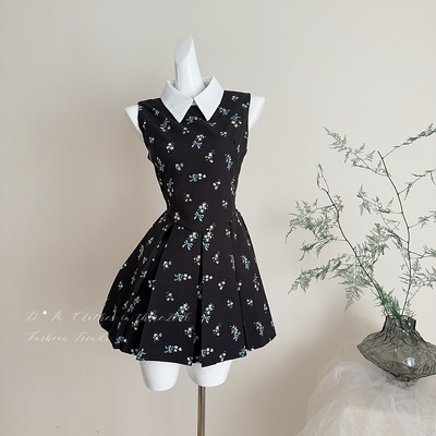 BarbChill彼得潘花裙碎花连衣裙背心裙女夏季miu系千金公主裙