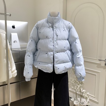 NEXTDAWN 蝶舞纷飞 条纹蝴蝶结棉服外套冬季加绒加厚保暖棉衣女