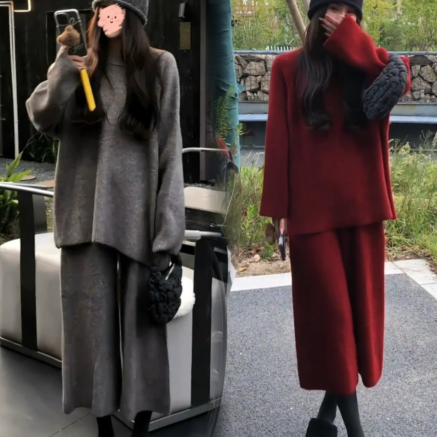 大码 奶盐慕斯 秋冬新款韩版时尚慵懒高级感毛衣休闲七分裤套装女