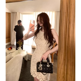 SYA奚小西 法式温柔连衣裙女春季礼服镂空蕾丝无袖内搭短款裙子新