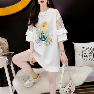 T恤女 宽松蕾丝拼接镂空短袖 实拍纯棉21支200克 2026夏季