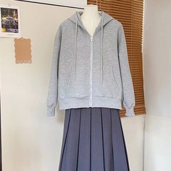 4PRIL 560g空气层复合 挺阔感华夫格卫衣外套女秋冬连帽开衫上衣