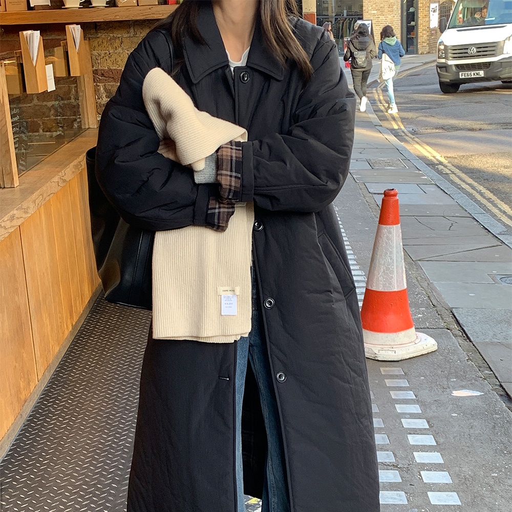 有货 高级感气质棉衣秋冬韩版格纹宽松直筒中长过膝棉服大衣外套