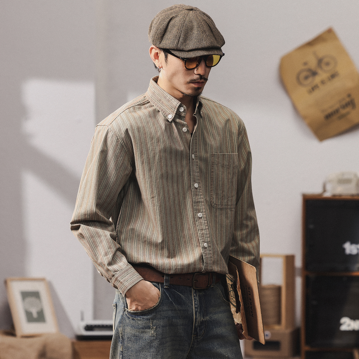 高级感复古纯棉条纹衬衫