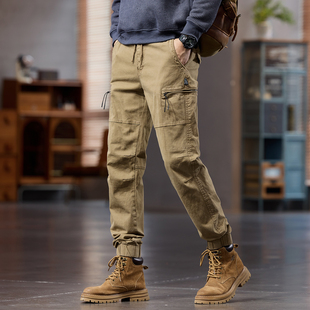 男士 裤 2025冬季 新款 男 美式 潮牌拉链口袋宽松休闲长裤 重磅束脚工装