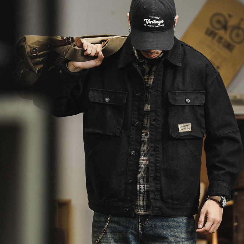 美式工装牛仔外套男复古夹克男士