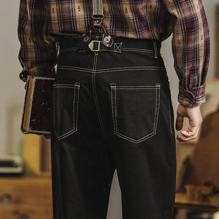 男生民国文艺风男装 春秋款 吊带裤 男士 子黑色休闲裤 英伦复古背带裤