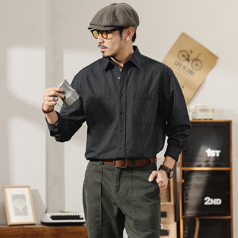 2025新款英伦雅痞复古衬衫男长袖