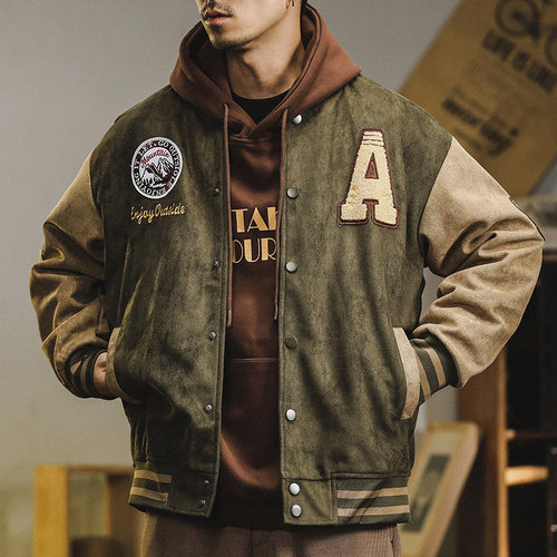 飞行员夹克男秋冬麂皮绒棒球服