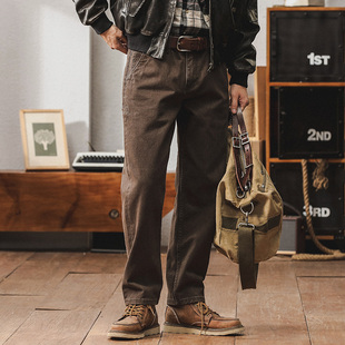阿美咔叽重磅牛仔裤男士宽松大码直筒硬汉风美式复古休闲工装裤男
