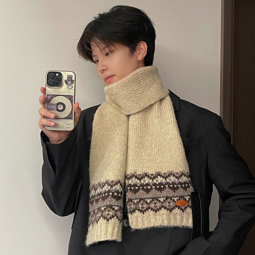 费尔岛复古针织围巾冬季保暖围脖