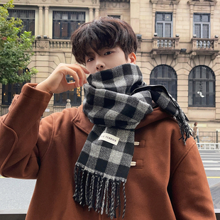 格子围巾男士冬季加厚保暖长款百搭潮针织毛线围脖男学生2026新款