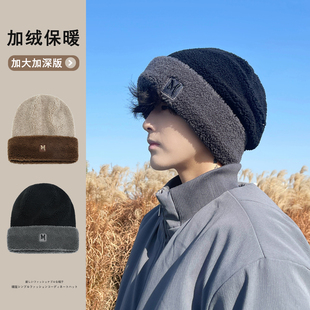 毛绒帽子男秋冬季针织堆堆帽加绒加厚包头帽保暖防风护耳套头冷帽