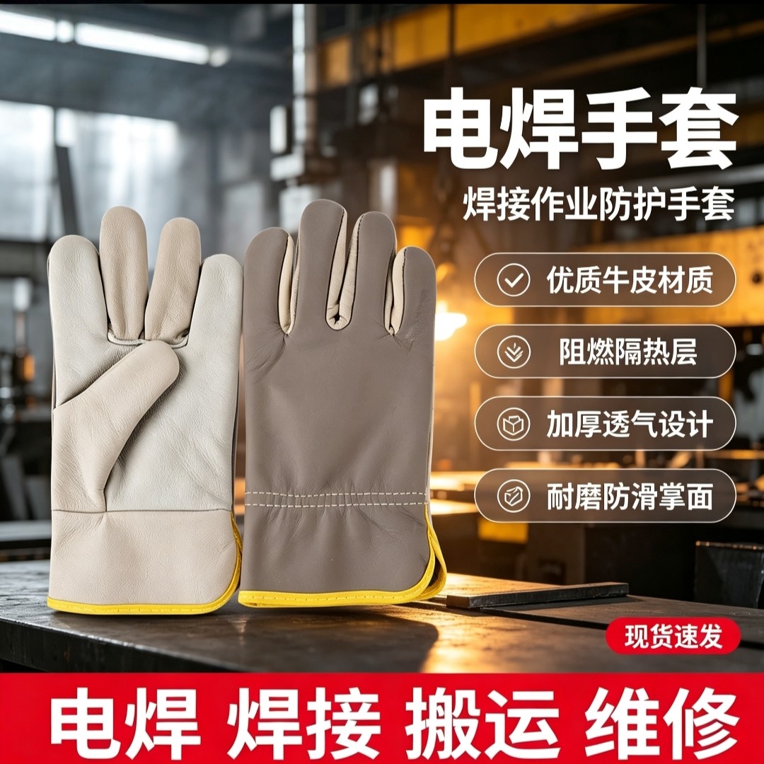 七彩皮电焊手套短款全皮耐磨防滑司机海员工作劳保手套厂家批发