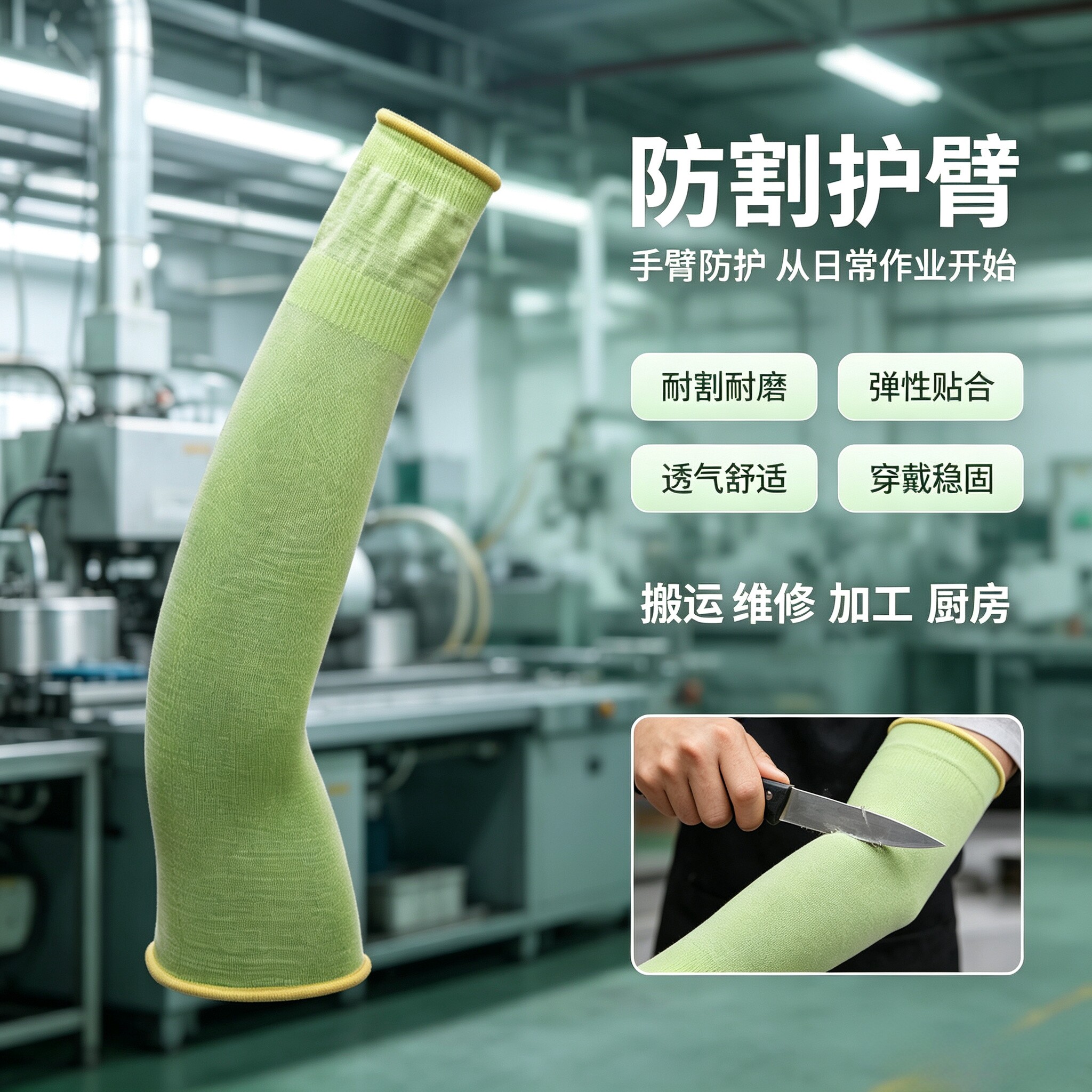 荧光黄4级防切割长臂袖套透气高亮防护劳保玻璃金属加工定制批发