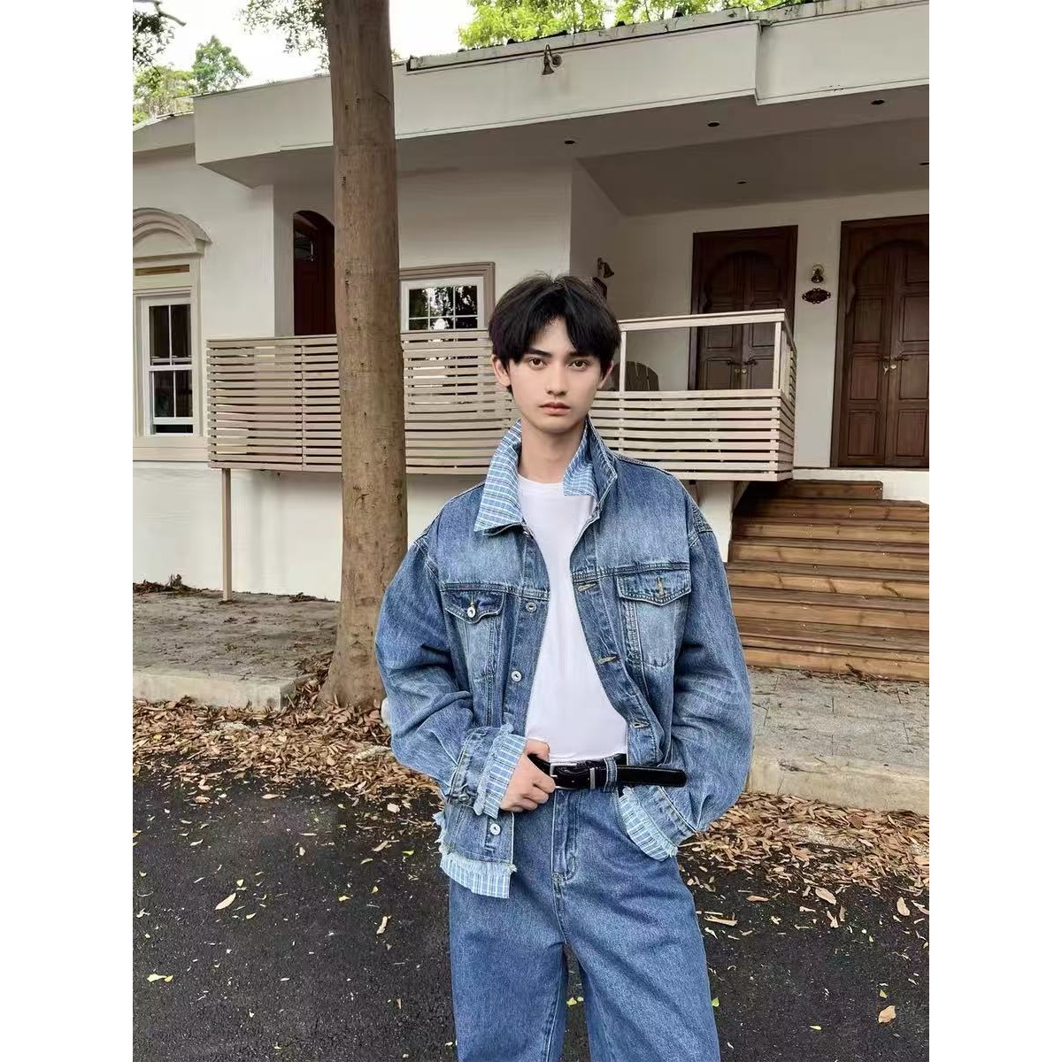 美式复古水洗做旧牛仔外套男女