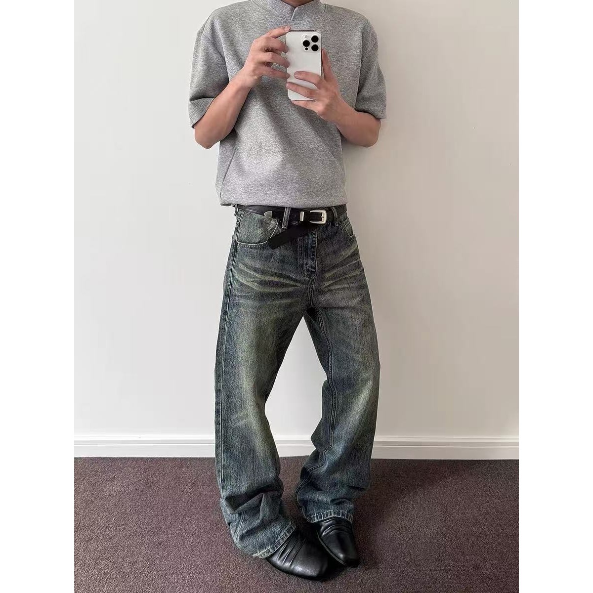 美式水洗做旧Cleanfit牛仔裤