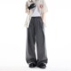 宽松休闲裤 潮垂感阔腿裤 男女秋季 1Cool高级感灰色打褶弯刀西裤