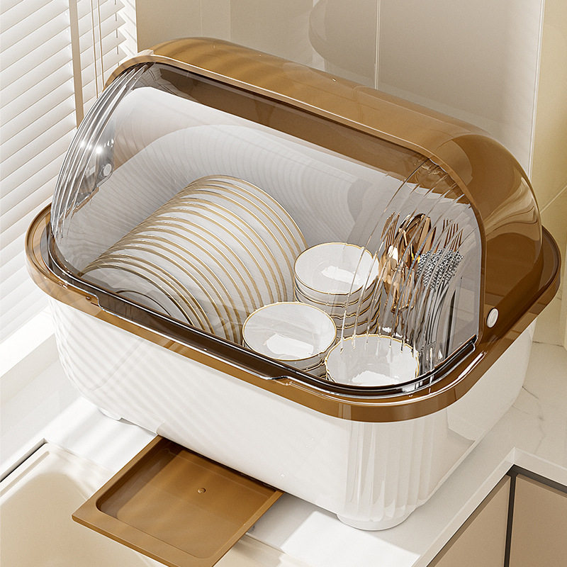 家用厨房碗筷收纳盒带盖沥水置物