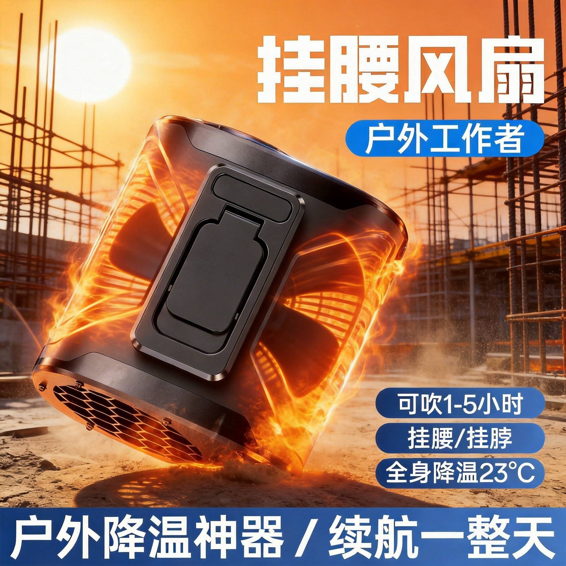 新款便携式USB充电夹腰风扇工地
