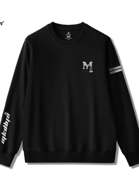 M标卫衣潮牌痞帅炸街男2025秋冬新款透气圆领黑色长袖上衣服