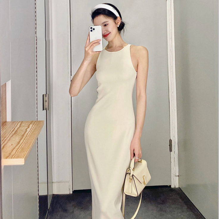 法式高级无袖针织背心连衣裙