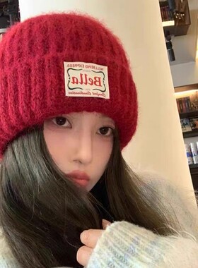 【小乐专享】大头围红色针织帽女秋冬保暖护耳显脸小包头毛线帽子