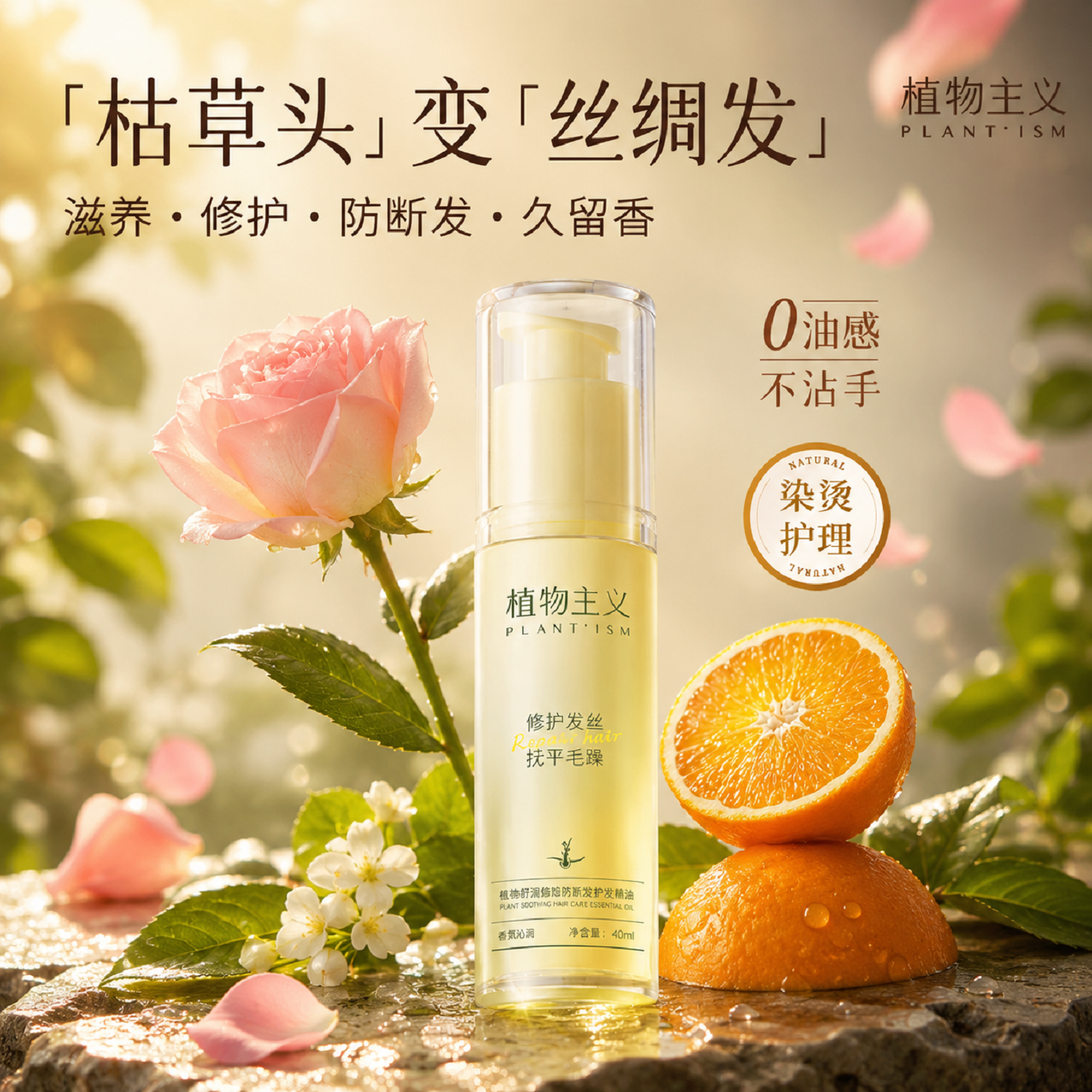 植物主义护发精油防毛躁柔顺持久留香修复干枯适孕妇女官方
